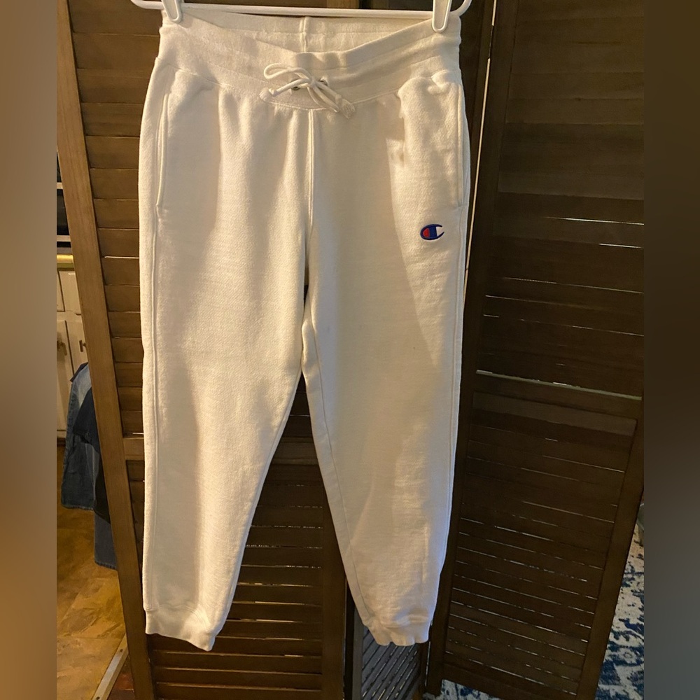 Champion White Track Joggers with Small Logo
